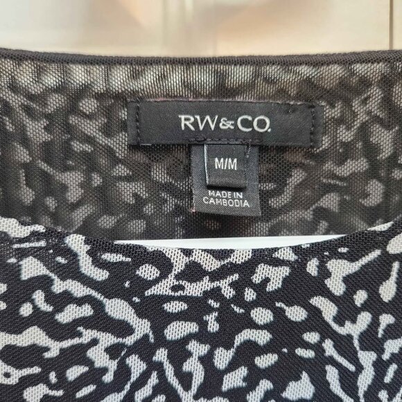 [M] RW&Co Black & White Long-sleeved Top‎ Size Medium Animal Print Lined - Picture 4 of 9